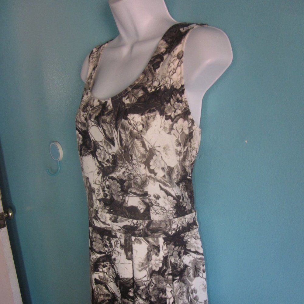 Robert Rodriguez Black & Cream Floral Print Summer Tank Dress Size 16 Rear Zip